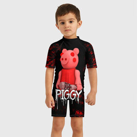 Детский купальный костюм 3D с принтом ROBLOX PIGGY - СВИНКА ПИГГИ в Новосибирске, Полиэстер 85%, Спандекс 15% | застежка на молнии на спине | pig | piggy | roblox | игра | компьютерная игра | логотип | онлайн | онлайн игра | пигги | поросенок | роблакс | роблокс | свинка | свинья