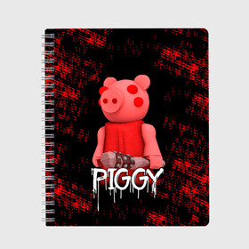 Тетрадь с принтом ROBLOX PIGGY - СВИНКА ПИГГИ в Новосибирске, 100% бумага | 48 листов, плотность листов — 60 г/м2, плотность картонной обложки — 250 г/м2. Листы скреплены сбоку удобной пружинной спиралью. Уголки страниц и обложки скругленные. Цвет линий — светло-серый
 | pig | piggy | roblox | игра | компьютерная игра | логотип | онлайн | онлайн игра | пигги | поросенок | роблакс | роблокс | свинка | свинья