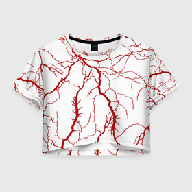 Женская футболка Crop-top 3D с принтом Сосуды в Новосибирске, 100% полиэстер | круглая горловина, длина футболки до линии талии, рукава с отворотами | абстрактные | алые | артерии | вены | ветки | волны | врач | гроза | доктор | красные | кровавый | кровь | линии | медик | медицинские | молния | мышцы | нити | паутина | полосы | сердце | сетка | сосуды