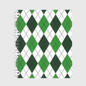 Тетрадь с принтом Зелёные ромбы в Новосибирске, 100% бумага | 48 листов, плотность листов — 60 г/м2, плотность картонной обложки — 250 г/м2. Листы скреплены сбоку удобной пружинной спиралью. Уголки страниц и обложки скругленные. Цвет линий — светло-серый
 | белый | геометрические фигуры | зеленый | пунктир | ромб | ромбы | тёмный