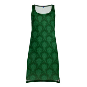Платье-майка 3D с принтом Готические зелёные цветы в Новосибирске, 100% полиэстер | полуприлегающий силуэт, широкие бретели, круглый вырез горловины, удлиненный подол сзади. | Тематика изображения на принте: готика | зеленый | светлый | темный | цветы