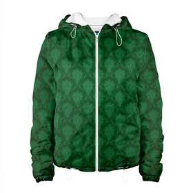 Женская куртка 3D с принтом Готические зелёные цветы в Новосибирске, ткань верха — 100% полиэстер, подклад — флис | прямой крой, подол и капюшон оформлены резинкой с фиксаторами, два кармана без застежек по бокам, один большой потайной карман на груди. Карман на груди застегивается на липучку | готика | зеленый | светлый | темный | цветы