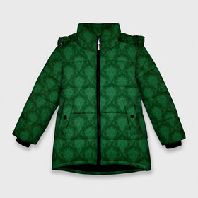 Зимняя куртка для девочек 3D с принтом Готические зелёные цветы в Новосибирске, ткань верха — 100% полиэстер; подклад — 100% полиэстер, утеплитель — 100% полиэстер. | длина ниже бедра, удлиненная спинка, воротник стойка и отстегивающийся капюшон. Есть боковые карманы с листочкой на кнопках, утяжки по низу изделия и внутренний карман на молнии. 

Предусмотрены светоотражающий принт на спинке, радужный светоотражающий элемент на пуллере молнии и на резинке для утяжки. | готика | зеленый | светлый | темный | цветы