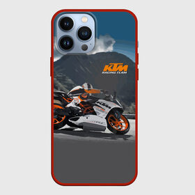 Чехол для iPhone 13 Pro Max с принтом KTM Racing team в Новосибирске,  |  | clouds | ktm | motorcycle | mountains | nature | racer | racing | route | sky | team | гонщик | горы | мотоцикл | небо | облака | природа | трасса