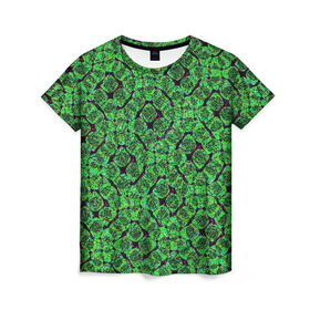Женская футболка 3D с принтом Зелёная спираль в Новосибирске, 100% полиэфир ( синтетическое хлопкоподобное полотно) | прямой крой, круглый вырез горловины, длина до линии бедер | зелёный | рисунок | спираль | тёмный