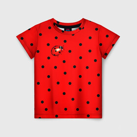 Детская футболка 3D с принтом Божья коровка на горошке в Новосибирске, 100% гипоаллергенный полиэфир | прямой крой, круглый вырез горловины, длина до линии бедер, чуть спущенное плечо, ткань немного тянется | Тематика изображения на принте: ladybug | pattern | summer | алый | арбуз | бабочки | вишня | горох | горошек | животные | жук | клубника | красный | круги | лапки | лето | насекомые | орнамент | паттерн | помада | прикольный | пузыри | пятнистый