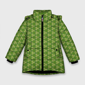 Зимняя куртка для девочек 3D с принтом Отзеркалье в Новосибирске, ткань верха — 100% полиэстер; подклад — 100% полиэстер, утеплитель — 100% полиэстер. | длина ниже бедра, удлиненная спинка, воротник стойка и отстегивающийся капюшон. Есть боковые карманы с листочкой на кнопках, утяжки по низу изделия и внутренний карман на молнии. 

Предусмотрены светоотражающий принт на спинке, радужный светоотражающий элемент на пуллере молнии и на резинке для утяжки. | зеленый | зеркало | зеркальное отражение | мелкий рисунок