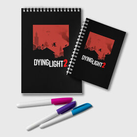 Блокнот с принтом Dying Light 2 в Новосибирске, 100% бумага | 48 листов, плотность листов — 60 г/м2, плотность картонной обложки — 250 г/м2. Листы скреплены удобной пружинной спиралью. Цвет линий — светло-серый
 | Тематика изображения на принте: 2 | 2021 | dying light | light | logo | techland | игра | красный | кровь | лого | логотип