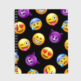 Тетрадь с принтом Emoji в Новосибирске, 100% бумага | 48 листов, плотность листов — 60 г/м2, плотность картонной обложки — 250 г/м2. Листы скреплены сбоку удобной пружинной спиралью. Уголки страниц и обложки скругленные. Цвет линий — светло-серый
 | Тематика изображения на принте: school | пенал | прикольный пенал | смайлы | школа | школьный пенал | эмодзи