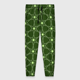 Женские брюки 3D с принтом Зеленые звёзды в Новосибирске, полиэстер 100% | прямой крой, два кармана без застежек по бокам, с мягкой трикотажной резинкой на поясе и по низу штанин. В поясе для дополнительного комфорта — широкие завязки | вертикальный рисунок | звёзды | зеленый | отражение | темный