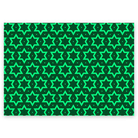Поздравительная открытка с принтом Звезда Давида в Новосибирске, 100% бумага | плотность бумаги 280 г/м2, матовая, на обратной стороне линовка и место для марки
 | Тематика изображения на принте: вертикальный рисунок | звезда | звезда давида | звёзды | звезды давида | зеленый | зеленый узор | светлый | тёмный | узор
