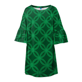 Детское платье 3D с принтом Зелёный узор в Новосибирске, 100% полиэстер | прямой силуэт, чуть расширенный к низу. Круглая горловина, на рукавах — воланы | геометрические фигуры | зеленый | круг | ромб | светлый | темный | узор