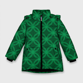 Зимняя куртка для девочек 3D с принтом Зелёный узор в Новосибирске, ткань верха — 100% полиэстер; подклад — 100% полиэстер, утеплитель — 100% полиэстер. | длина ниже бедра, удлиненная спинка, воротник стойка и отстегивающийся капюшон. Есть боковые карманы с листочкой на кнопках, утяжки по низу изделия и внутренний карман на молнии. 

Предусмотрены светоотражающий принт на спинке, радужный светоотражающий элемент на пуллере молнии и на резинке для утяжки. | геометрические фигуры | зеленый | круг | ромб | светлый | темный | узор