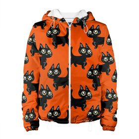 Женская куртка 3D с принтом HALLOWEEN CATS в Новосибирске, ткань верха — 100% полиэстер, подклад — флис | прямой крой, подол и капюшон оформлены резинкой с фиксаторами, два кармана без застежек по бокам, один большой потайной карман на груди. Карман на груди застегивается на липучку | animal | cat | cute | pet | животное | кавай | киса | кот | котэ | милое | хэллоуин