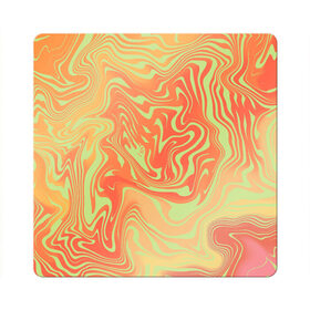 Магнит виниловый Квадрат с принтом Цветные разводы. в Новосибирске, полимерный материал с магнитным слоем | размер 9*9 см, закругленные углы | абстракция | волны | желтый | кляксы | оранжевый | пятна | салатовый | цветные разводы