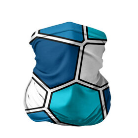 Бандана-труба 3D с принтом Ледяной витраж в Новосибирске, 100% полиэстер, ткань с особыми свойствами — Activecool | плотность 150‒180 г/м2; хорошо тянется, но сохраняет форму | витраж | геометрия | зенит | сетка | синий | соты | футбол