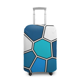 Чехол для чемодана 3D с принтом Ледяной витраж в Новосибирске, 86% полиэфир, 14% спандекс | двустороннее нанесение принта, прорези для ручек и колес | витраж | геометрия | зенит | сетка | синий | соты | футбол
