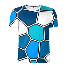 Мужская футболка 3D спортивная с принтом Ледяной витраж в Новосибирске, 100% полиэстер с улучшенными характеристиками | приталенный силуэт, круглая горловина, широкие плечи, сужается к линии бедра | витраж | геометрия | зенит | сетка | синий | соты | футбол