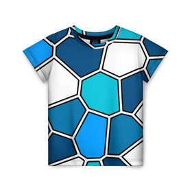Детская футболка 3D с принтом Ледяной витраж в Новосибирске, 100% гипоаллергенный полиэфир | прямой крой, круглый вырез горловины, длина до линии бедер, чуть спущенное плечо, ткань немного тянется | витраж | геометрия | зенит | сетка | синий | соты | футбол