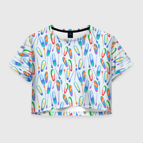 Женская футболка Crop-top 3D с принтом доски для серфинга в Новосибирске, 100% полиэстер | круглая горловина, длина футболки до линии талии, рукава с отворотами | serfing | sup boarding | sup serfing | sup серфинг | сап серфинг | серфинг