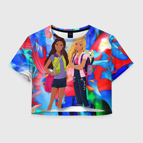 Женская футболка Crop-top 3D с принтом Две подружки в Новосибирске, 100% полиэстер | круглая горловина, длина футболки до линии талии, рукава с отворотами | девочкам | девушкам | друзья | лучшей подруге | подруги