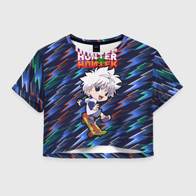 Женская футболка Crop-top 3D с принтом Киллуа Hunter x Hunter в Новосибирске, 100% полиэстер | круглая горловина, длина футболки до линии талии, рукава с отворотами | anime | hunter | hunter x hunter | killua | zoldyck | аниме | зодиак | охотник | охотники