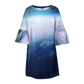 Детское платье 3D с принтом Планета Земля (S) в Новосибирске, 100% полиэстер | прямой силуэт, чуть расширенный к низу. Круглая горловина, на рукавах — воланы | galaxy | nasa | nebula | space | star | абстракция | вселенная | галактика | звезда | звезды | космический | наса | планеты