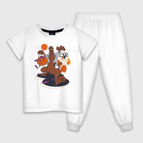 Детская пижама хлопок с принтом Скуби-Ду Хэллоуин в Новосибирске, 100% хлопок |  брюки и футболка прямого кроя, без карманов, на брюках мягкая резинка на поясе и по низу штанин
 | scooby doo | vdzabma | скуби ду