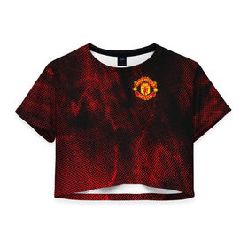 Женская футболка Crop-top 3D с принтом MANCHESTER UNITED. в Новосибирске, 100% полиэстер | круглая горловина, длина футболки до линии талии, рукава с отворотами | fc | football | football club | manchester united | sport | английский профессиональный футбольный клуб | манчестер юнайтед | спорт | уефа | униформа | фирменные цвета | фк | футбол | футбольный клуб