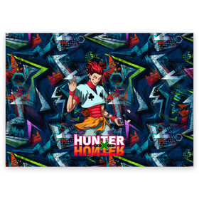 Поздравительная открытка с принтом Хисока Hunter x Hunter в Новосибирске, 100% бумага | плотность бумаги 280 г/м2, матовая, на обратной стороне линовка и место для марки
 | anime | hunter | hunter x hunter | zoldyck | аниме | зодиак | охотник | охотники | хисока
