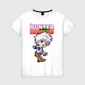 Женская футболка хлопок с принтом Киллуа Hunter x Hunter в Новосибирске, 100% хлопок | прямой крой, круглый вырез горловины, длина до линии бедер, слегка спущенное плечо | anime | hunter | hunter x hunter | killua | zoldyck | аниме | зодиак | охотник | охотники