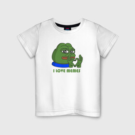 Детская футболка хлопок с принтом Я люблю мемы! в Новосибирске, 100% хлопок | круглый вырез горловины, полуприлегающий силуэт, длина до линии бедер | люблюмемы | лягушка | мем | мемы | пепе