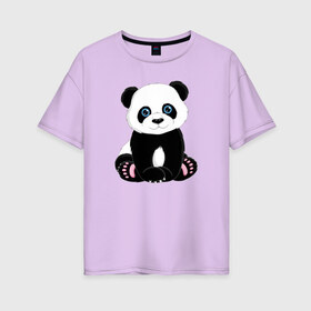 Женская футболка хлопок Oversize с принтом Милая пандочка в Новосибирске, 100% хлопок | свободный крой, круглый ворот, спущенный рукав, длина до линии бедер
 | маленькая панда | милая панда | милая пандочка | мультяшная панда | мультяшная пандочка | панда | панда арт | панда милашка | панда мульт | панда нарисована | панда рисунок | пандочка