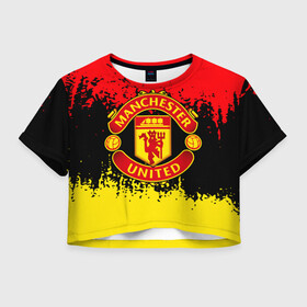 Женская футболка Crop-top 3D с принтом MANCHESTER UNITED. в Новосибирске, 100% полиэстер | круглая горловина, длина футболки до линии талии, рукава с отворотами | fc | football | football club | manchester united | sport | английский профессиональный футбольный клуб | манчестер юнайтед | спорт | уефа | униформа | фирменные цвета | фк | футбол | футбольный клуб