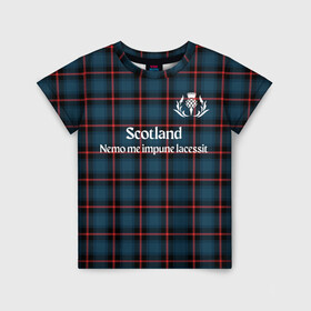 Детская футболка 3D с принтом Шотландия в Новосибирске, 100% гипоаллергенный полиэфир | прямой крой, круглый вырез горловины, длина до линии бедер, чуть спущенное плечо, ткань немного тянется | england | scotland | англия | великобритания | волынка | девиз | килт | клан | клетка | королевство | шотландия | шотландка