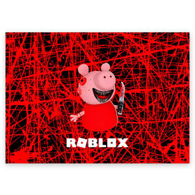 Поздравительная открытка с принтом Roblox piggy/Свинка Пигги. в Новосибирске, 100% бумага | плотность бумаги 280 г/м2, матовая, на обратной стороне линовка и место для марки
 | game | gamer | logo | minecraft | piggi | roblox | simulator | игра | конструктор | лого | пигги | свинья | симулятор | строительство | фигура