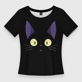 Женская футболка 3D Slim с принтом Дзи Дзи в Новосибирске,  |  | Тематика изображения на принте: cat | delivery | ji | jiji | kikis | service | totoro | ведьмина | дзи | дзидзи | доставки | кики | кот | котенок | котик | кэт | миядзаки | служба | тоторо | хаяо | черный