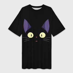 Платье-футболка 3D с принтом Дзи Дзи в Новосибирске,  |  | cat | delivery | ji | jiji | kikis | service | totoro | ведьмина | дзи | дзидзи | доставки | кики | кот | котенок | котик | кэт | миядзаки | служба | тоторо | хаяо | черный