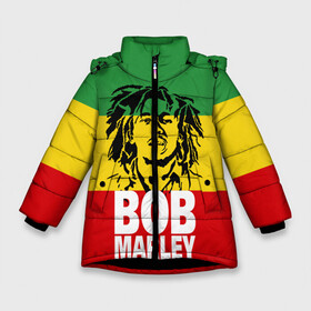 Зимняя куртка для девочек 3D с принтом Bob Marley в Новосибирске, ткань верха — 100% полиэстер; подклад — 100% полиэстер, утеплитель — 100% полиэстер. | длина ниже бедра, удлиненная спинка, воротник стойка и отстегивающийся капюшон. Есть боковые карманы с листочкой на кнопках, утяжки по низу изделия и внутренний карман на молнии. 

Предусмотрены светоотражающий принт на спинке, радужный светоотражающий элемент на пуллере молнии и на резинке для утяжки. | bob | bob marley | движение | музыка | рэгги | свобода | стиль | счастье | ямайка