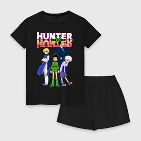Женская пижама с шортиками хлопок с принтом Hunter x Hunter в Новосибирске, 100% хлопок | футболка прямого кроя, шорты свободные с широкой мягкой резинкой | anime | hunter x hunter | аниме | гон фрикс | манга | охотник х охотник | хантер хантер | хантеры