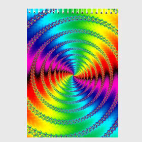 Скетчбук с принтом Цветной гипноз в Новосибирске, 100% бумага
 | 48 листов, плотность листов — 100 г/м2, плотность картонной обложки — 250 г/м2. Листы скреплены сверху удобной пружинной спиралью | Тематика изображения на принте: насыщенные цвета | радуга | спираль | цвет | цвета | яркие цвета | ярко
