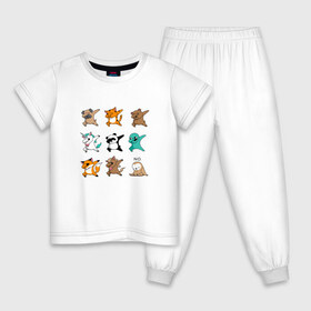 Детская пижама хлопок с принтом DAB & ANIMALS в Новосибирске, 100% хлопок |  брюки и футболка прямого кроя, без карманов, на брюках мягкая резинка на поясе и по низу штанин
 | Тематика изображения на принте: animals | cat | dab | dog | fox | дэб | единорог | единорог дэб | животные | инопланетянин | конь | кот дэб | кошка | ленивец | лиса | лиса дэб | лошадь | медведь | медведь дэб | панда | панда дэб | собака | собака дэб