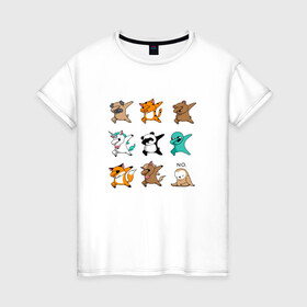Женская футболка хлопок с принтом DAB & ANIMALS в Новосибирске, 100% хлопок | прямой крой, круглый вырез горловины, длина до линии бедер, слегка спущенное плечо | animals | cat | dab | dog | fox | дэб | единорог | единорог дэб | животные | инопланетянин | конь | кот дэб | кошка | ленивец | лиса | лиса дэб | лошадь | медведь | медведь дэб | панда | панда дэб | собака | собака дэб