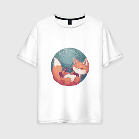 Женская футболка хлопок Oversize с принтом Отдыхающий лисёнок в Новосибирске, 100% хлопок | свободный крой, круглый ворот, спущенный рукав, длина до линии бедер
 | арт | лес | лис | лисёнок | отдых | отдыхает | рисунок | спит