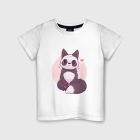 Детская футболка хлопок с принтом Лисья панда в Новосибирске, 100% хлопок | круглый вырез горловины, полуприлегающий силуэт, длина до линии бедер | арт | белый | лиса | любовь | мило | милота | мимишка | панда | рисунок | сердце | чёрно белый | чёрный