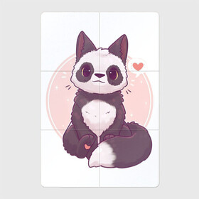 Магнитный плакат 2Х3 с принтом Лисья панда в Новосибирске, Полимерный материал с магнитным слоем | 6 деталей размером 9*9 см | арт | белый | лиса | любовь | мило | милота | мимишка | панда | рисунок | сердце | чёрно белый | чёрный