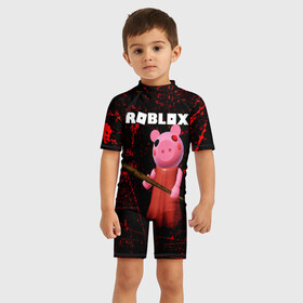 Детский купальный костюм 3D с принтом ROBLOX PIGGY   СВИНКА ПИГГИ в Новосибирске, Полиэстер 85%, Спандекс 15% | застежка на молнии на спине | pig | piggy | roblox | игра | компьютерная игра | логотип | онлайн | онлайн игра | пигги | поросенок | роблакс | роблокс | свинка | свинья