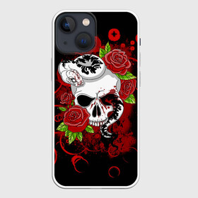 Чехол для iPhone 13 mini с принтом Череп и змея в Новосибирске,  |  | rose | skull | snake | змей | змея | розочки | розы | цветы | череп | черепок | черепушка