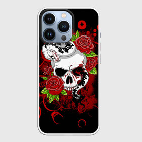 Чехол для iPhone 13 Pro с принтом Череп и змея в Новосибирске,  |  | rose | skull | snake | змей | змея | розочки | розы | цветы | череп | черепок | черепушка