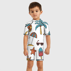 Детский купальный костюм 3D с принтом Отпуск в Новосибирске, Полиэстер 85%, Спандекс 15% | застежка на молнии на спине | summer | ананас | ананасы | гаваи | гавайская | звезда | звёзды | зонт | лето | мороженное | отдых | отпуск | очки | пальма | пальмы | пляж | солнце | туризм | туристическая